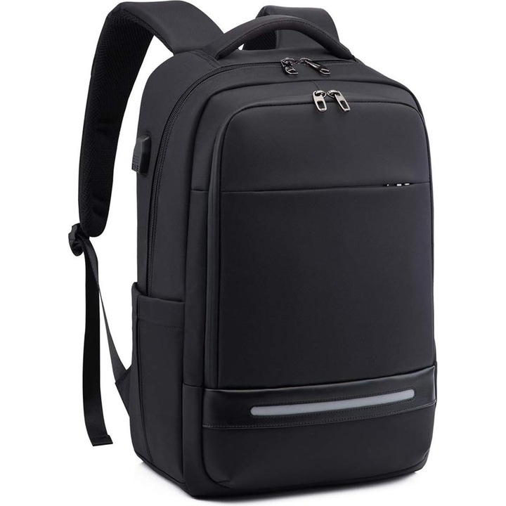 Rucsac laptop 17 inch, rezistent apa si zgarieturi, USB, negru, 46x31x18 cm