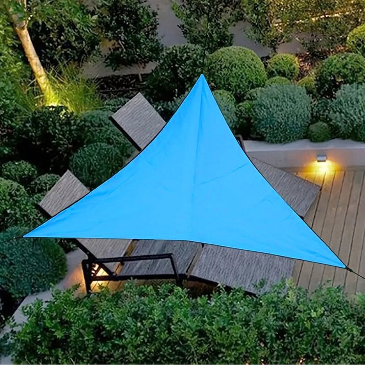 Panza de umbrire triunghiulara, 3x3x3m, poliester albastru, rezistenta UV, respirabila