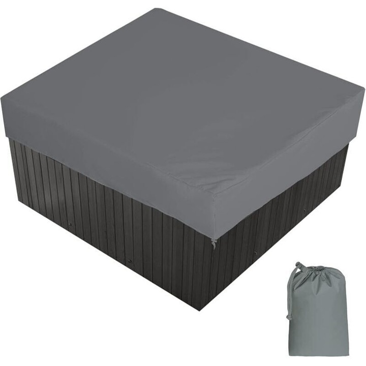 Négyzet alakú jakuzzi huzat, vízálló, UV-álló, szürke, 220x220x90cm