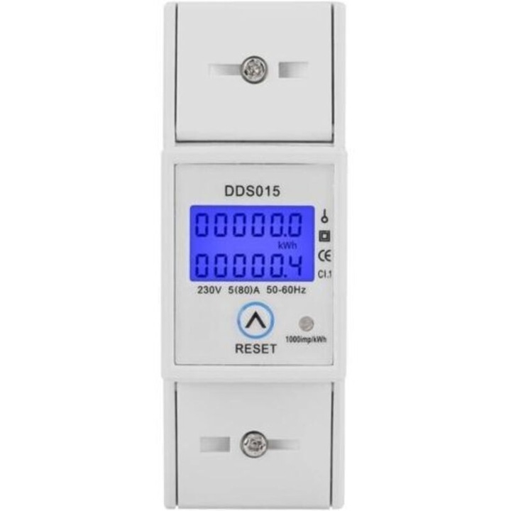 Egyfázisú energiamérő 5-80A 230V 50Hz, visszaállítható háttérvilágítás