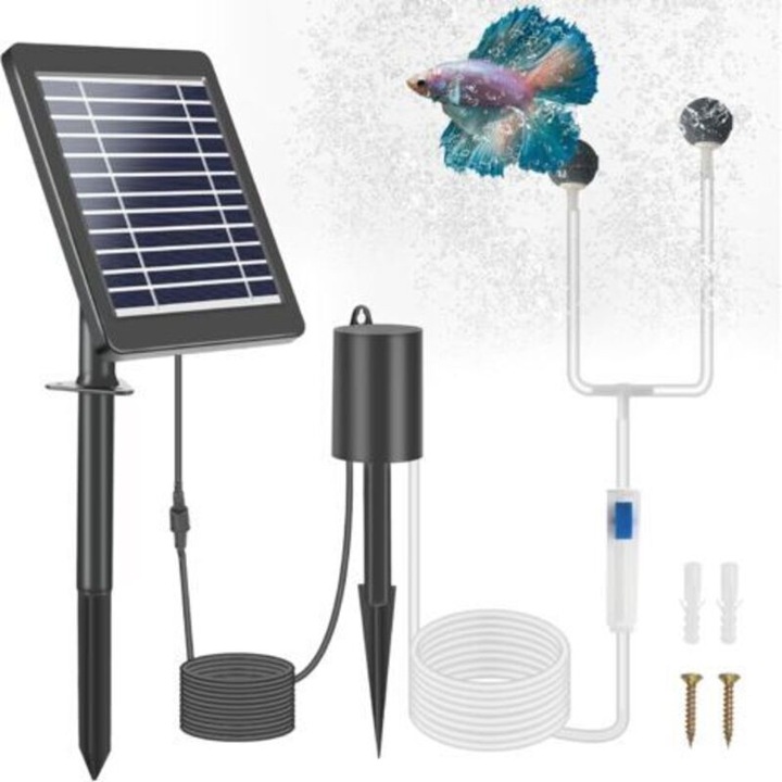 Pompa aer solara pentru iaz 3W 2200mAh 0.8L/min ecologica