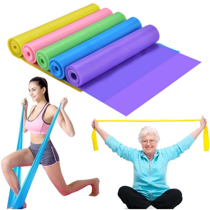 Banda elastica fitness 150x15cm multicolor rezistenta si flexibila