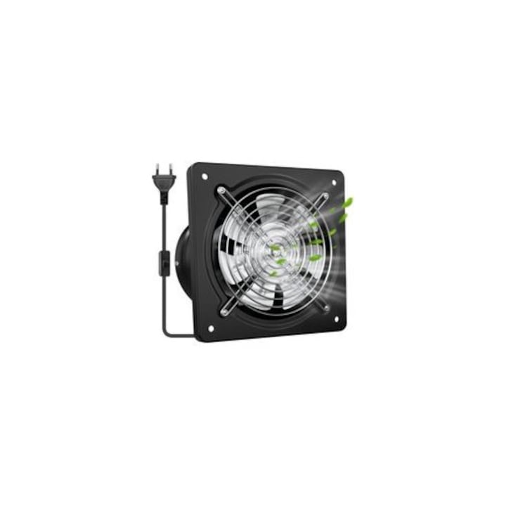 Erős, csendes, fekete 150mm-es elszívó ventilátor 15x15cm