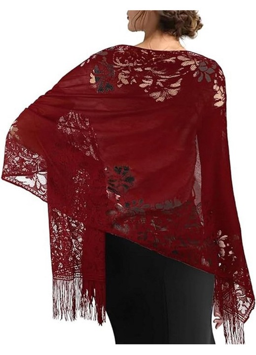 Esarfa dantela fina rosu 200x60cm usoara si respirabila