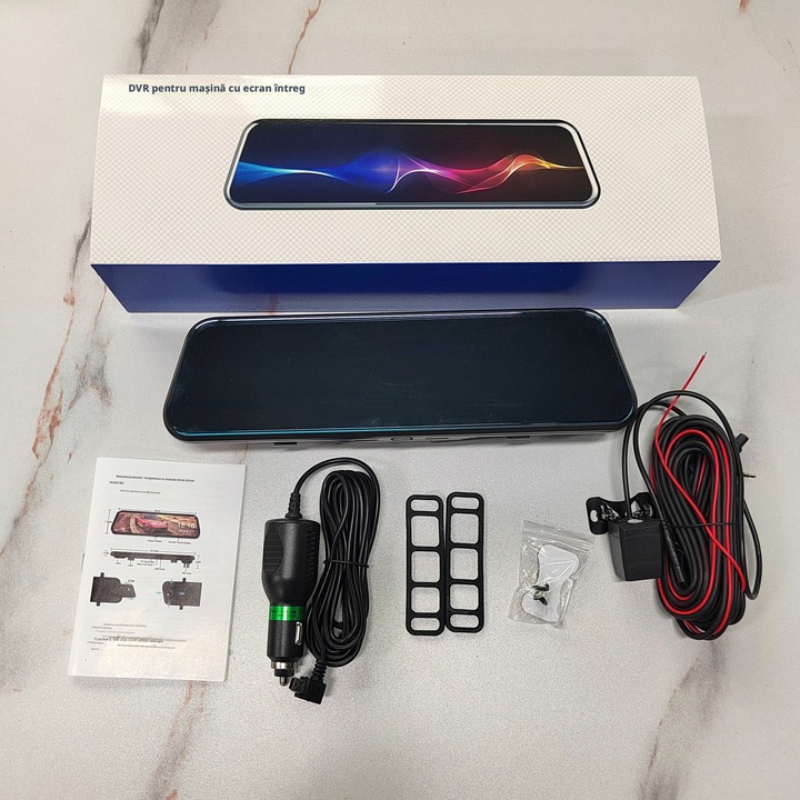 Огледало за обратно виждане с DVR за кола 4K+2K, Предна камера 4K и задна камера 2K, Предупреждение ADAS+BSD, Запис на GPS маршрут, Свързване с мобилно приложение чрез WiFi, Функция за наблюдение на паркирането, 10-инчов IPS тъчскрийн, TF карта