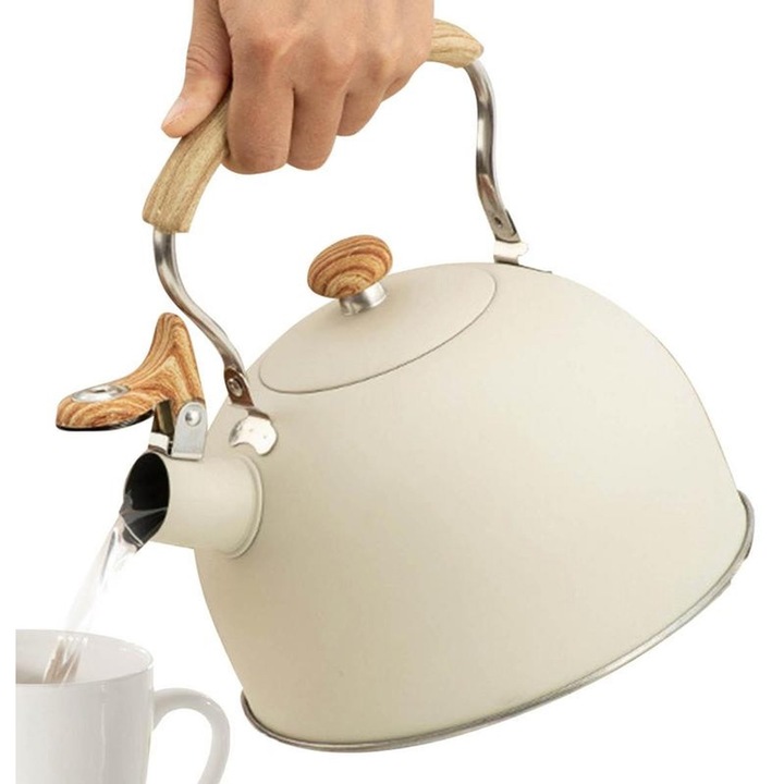 Teáskanna 2.5L, rozsdamentes acél, fa fogantyú, fekete, 19x24.8cm
