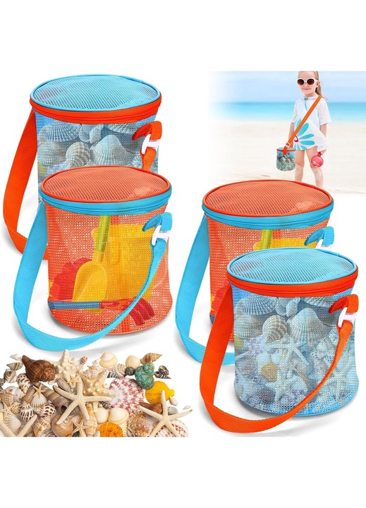 Set 2 genti plaja mesh, albastru portocaliu, 30x40cm, pliabile