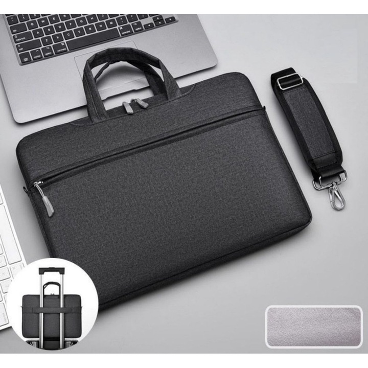 Geanta laptop, 16 inch, negru, subtire, usoara, cu bretea detasabila