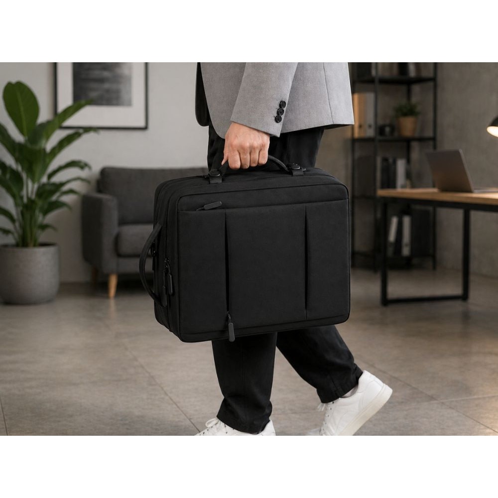 Rucsac laptop Cracos®, 47x33x13 cm cu Port USB, Multiple Compartimente, Compartiment Laptop, Business & Travel, Rezistent la Apa, Maner Lateral, Negru