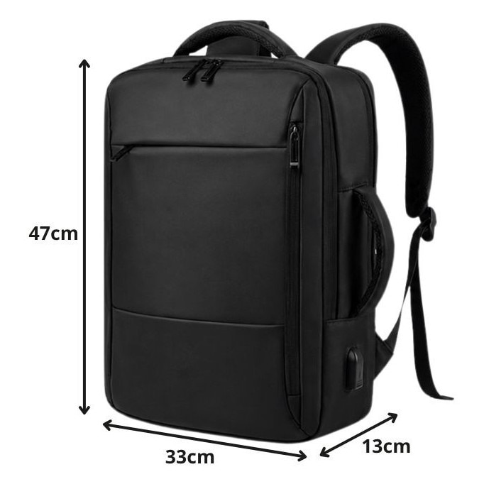 Rucsac laptop Cracos®, 47x33x13 cm cu Port USB, Multiple Compartimente, Compartiment Laptop, Business & Travel, Rezistent la Apa, Maner Lateral, Negru
