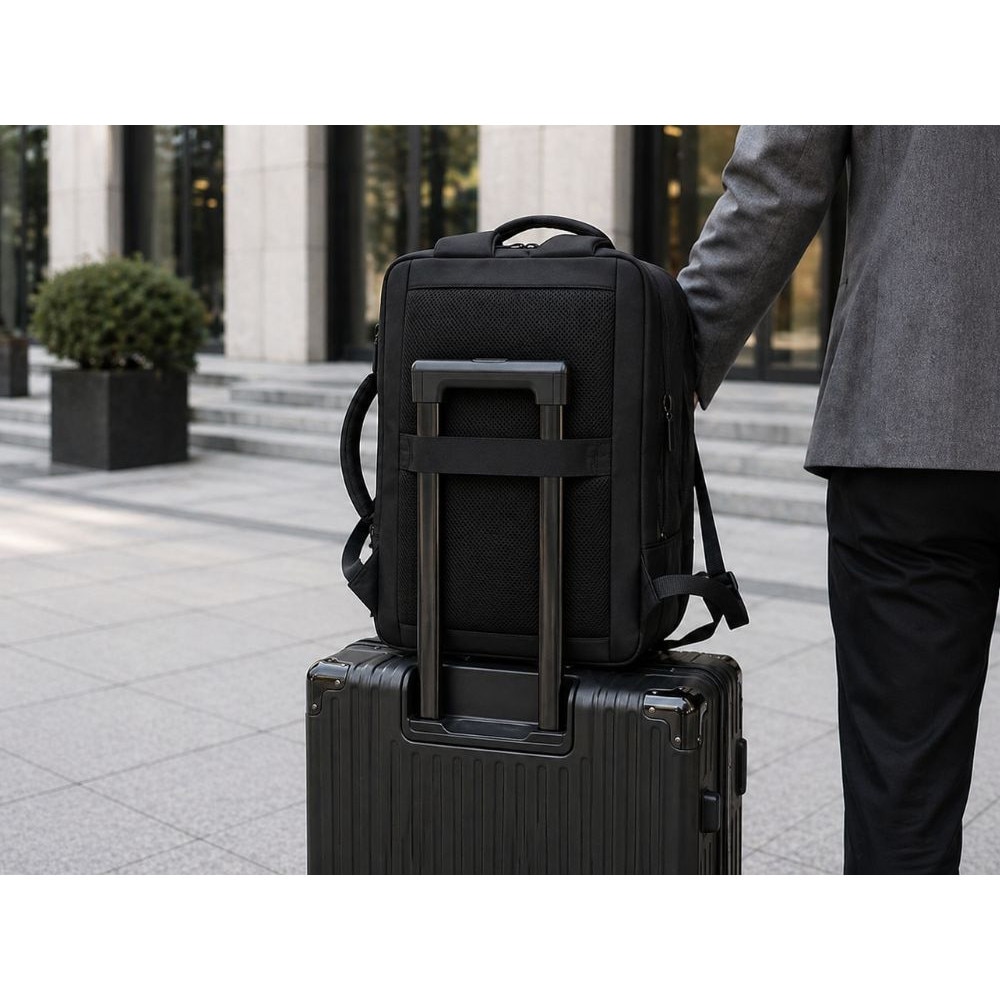 Rucsac laptop Cracos®, 47x33x13 cm cu Port USB, Multiple Compartimente, Compartiment Laptop, Business & Travel, Rezistent la Apa, Maner Lateral, Negru