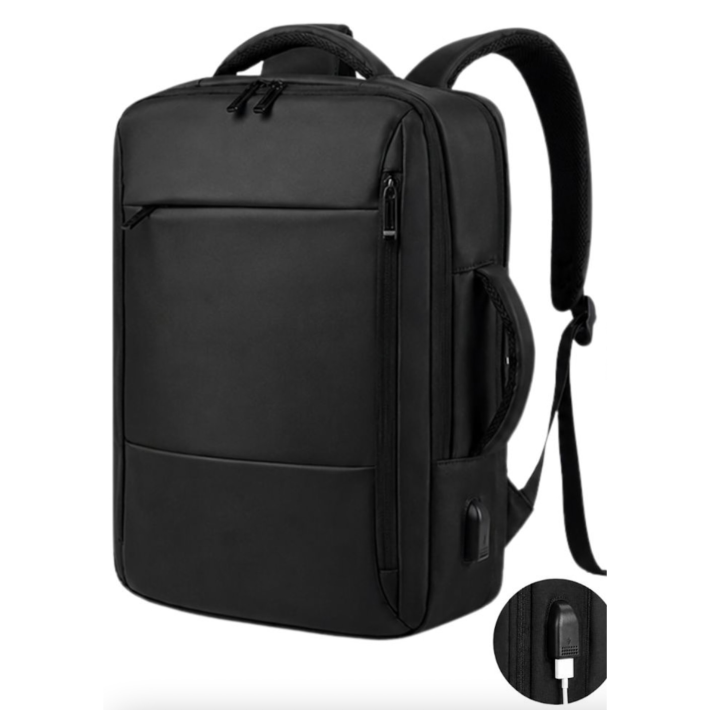 Rucsac laptop Cracos®, 47x33x13 cm cu Port USB, Multiple Compartimente, Compartiment Laptop, Business & Travel, Rezistent la Apa, Maner Lateral, Negru