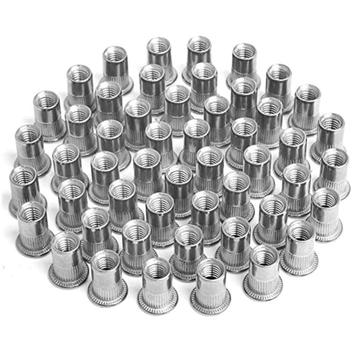 Set 100 piulite nit, aliaj aluminiu, M4 M5 M6 M8, argintiu, 11x9mm-18x15mm