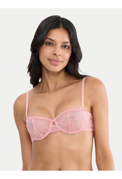 Triumph, Sutien balconeta din poliamida, poliester si elastan, cu cupe usoare captusite fara armatura si dantela, Roz/Bej, 80E EU