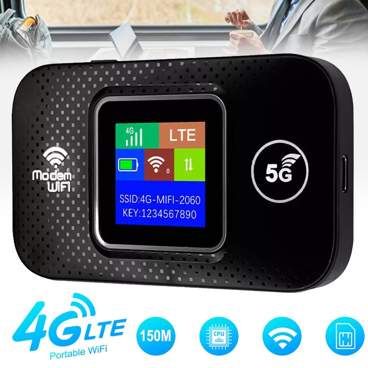 Преносим WiFi рутер безжичен, 4G LTE рутер, високоскоростен преносим WiFi 150 Mbps, безжичен мобилен хотспот със слот за SIM карта, USB споделяне на зареждане до 10 WiFi устройства