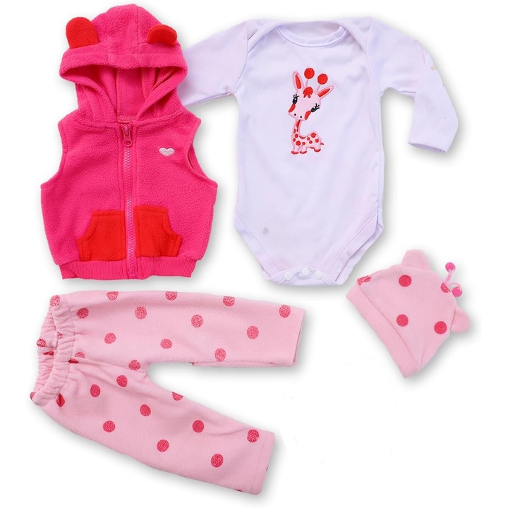 Papusa reborn imbracaminte, Roz, fetita, KsiTig, realista silicon bebelusi set cu haine si accesorii,0, 2kg, pentru 45-60cm (Girafa 4pcs Set)