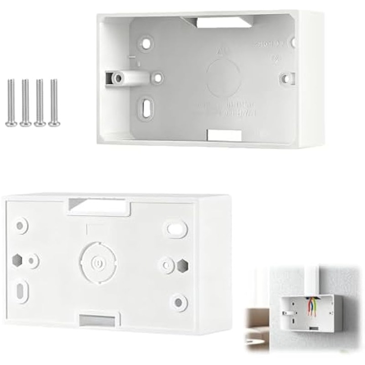 Cutie montaj dubla, adancime 38mm, alb mat, plastic, pentru prize si intrerupatoare, montaj pe suprafata