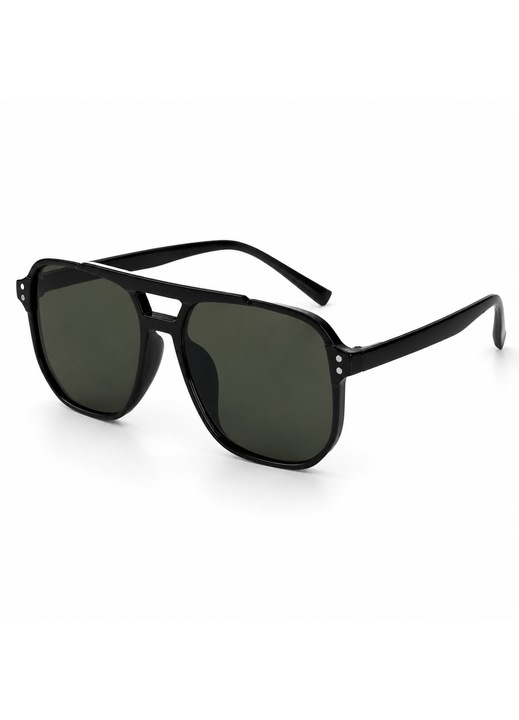 Ochelari De Soare Barbati Rama Patrata Neagra Lucioasa Lentile Inchise Model Aviator Urban Accesoriu Vara Condus Uz General Shopiens®