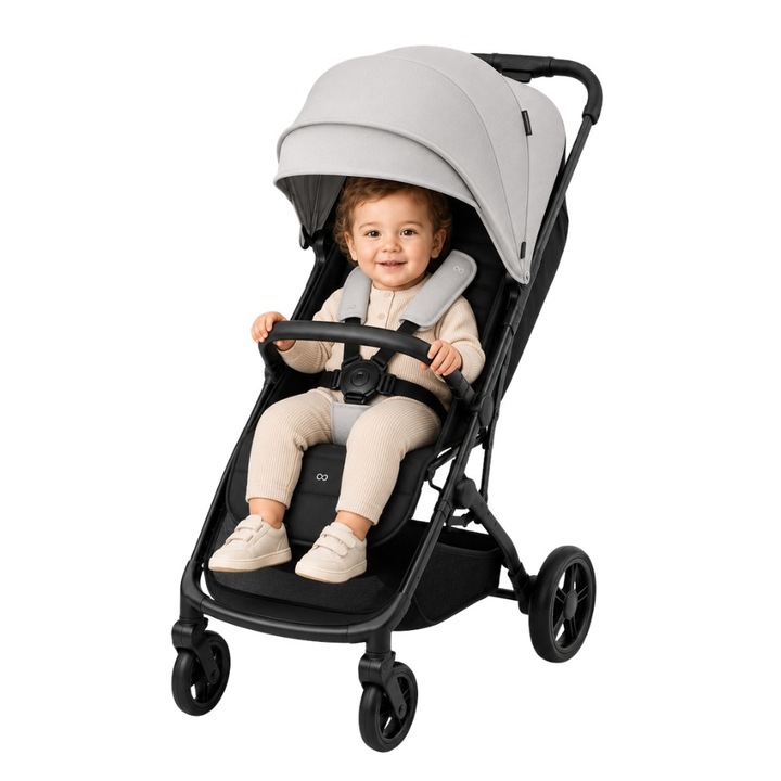 Спортна количка ZippyJoy MommyGo, Сгъване с една ръка, Накланяща се облегалка до хоризонтално положение, EVA колела с амортисьори, Водоустойчив сенник UPF50+, Издържа до 22 кг, 9.6 кг, Матово тъмно сиво