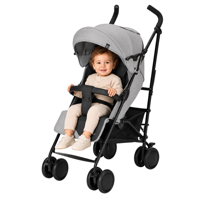 Спортна количка тип чадър ZippyJoy MommyGo, ултракомпактна 8 кг, облегалка с наклон в 4 позиции, дунапренови колела с амортисьори, разтегателен сенник с вентилация, издържа до 22 кг, матово антрацитно сиво