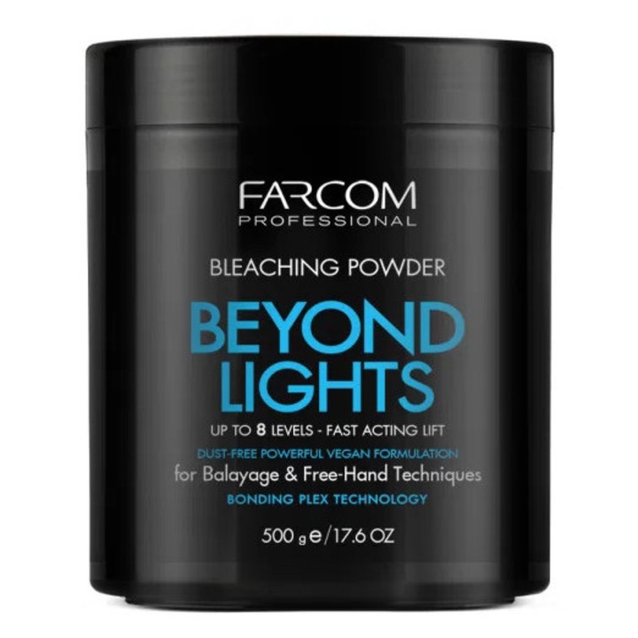 Pudră decolorantă profesională FARCOM BEYOND LIGHTS, albastru, 500gr, fără praf, textură cremoasă