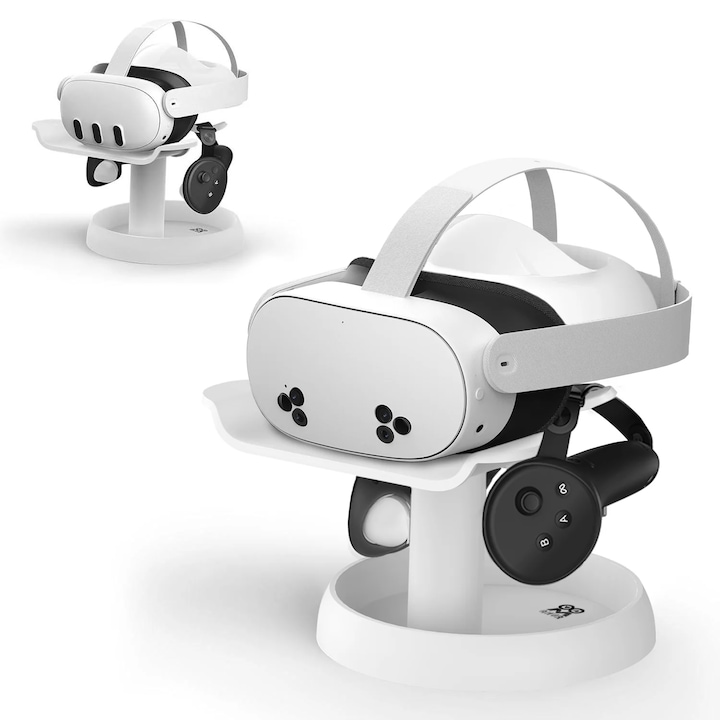 AMVR TYBP1 Докинг станция за VR дисплей - VR стойка, съвместима с Quest 3S / Quest 3 / Quest 2 / Pico 4 / Vision Pro, универсална стойка за VR слушалки и VR аксесоари - бяла