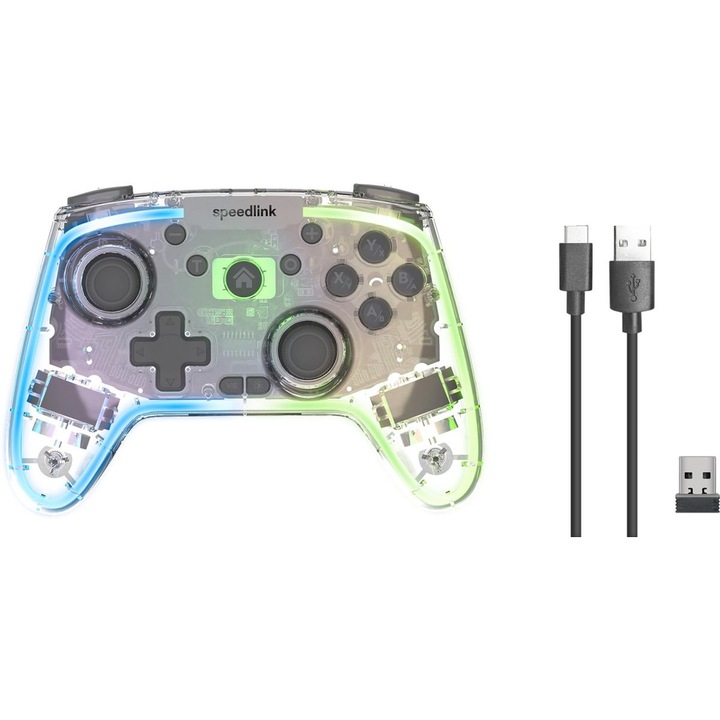Controller Wireless Speedlink RAIT NX RGB, Bluetooth/2.4GHz, Compatibil PC, Android, Nintendo Switch OLED/Lite Transparent