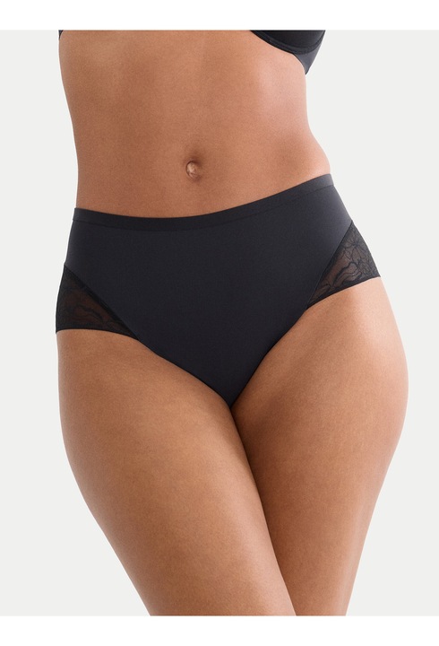 Chiloti clasici cu talie inalta, Triumph, negru, material elastic, dantela, L INTL