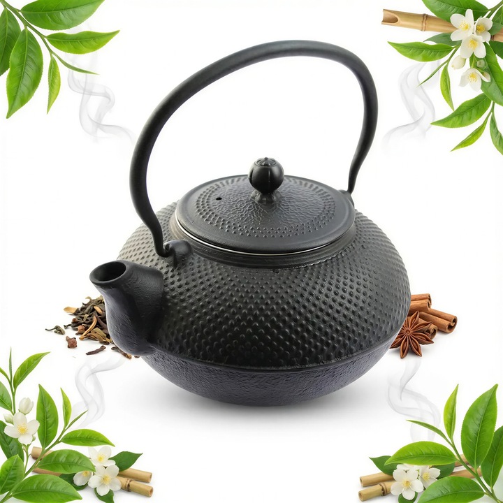 Ceainic fonta Sokomedica 1.5L negru cu infuzor si sita 18cm