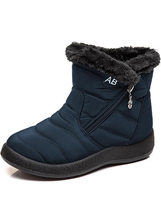 Ghete de Iarna pentru Femei, Slip-On, Impermeabile, Captusite Integral cu Blana, Talpa Antiderapanta din Cauciuc, Usor de Incaltat, Bleumarin, Bleumarin