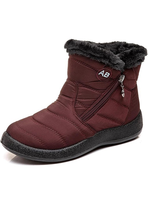 Ghete de Iarna pentru Femei, Slip-On, Impermeabile, Captusite Integral cu Blana, Talpa Antiderapanta din Cauciuc, Usor de Incaltat, Visiniu, Marimea 36 EU