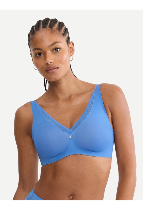 Sutien fara armatura, Triumph, albastru, material elastic, cupe neintarite, 80F EU