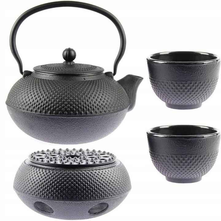 Set ceainic fonta Sokomedica 1.5L cu 2 cani si incalzitor negru