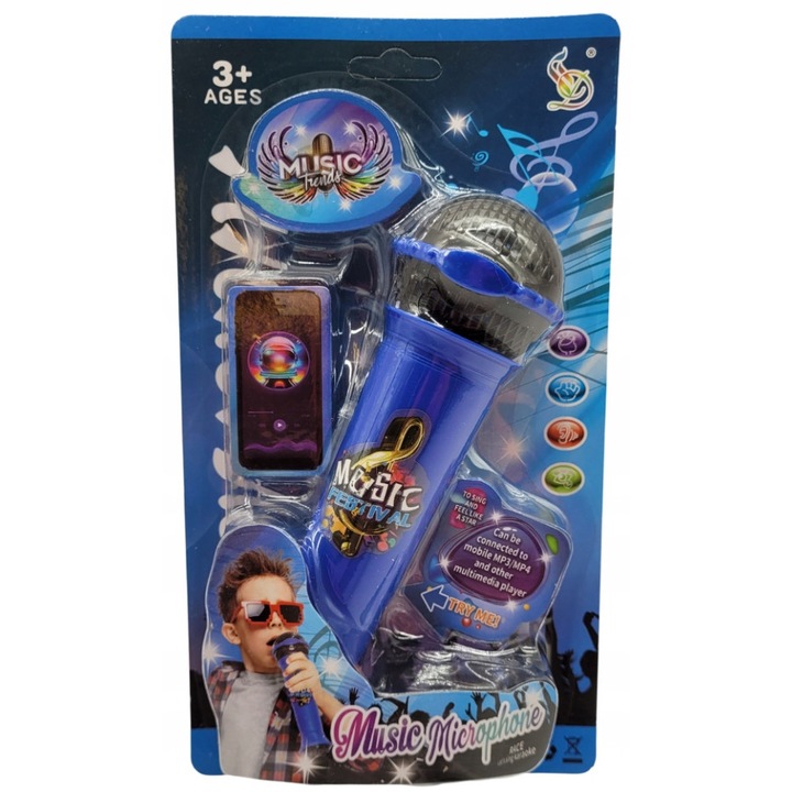 Megadidi kék gyermek karaoke mikrofon 20x6cm hangszóróval és mini jack bemenettel