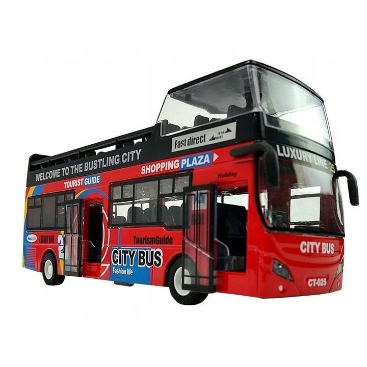 Megadidi emeletes busz, fém, piros, 18x8x5cm, fényekkel és hangokkal