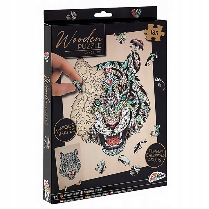 MEGADIDI fa puzzle 132 darab színes formák tigrisfej 33x22x2.5cm