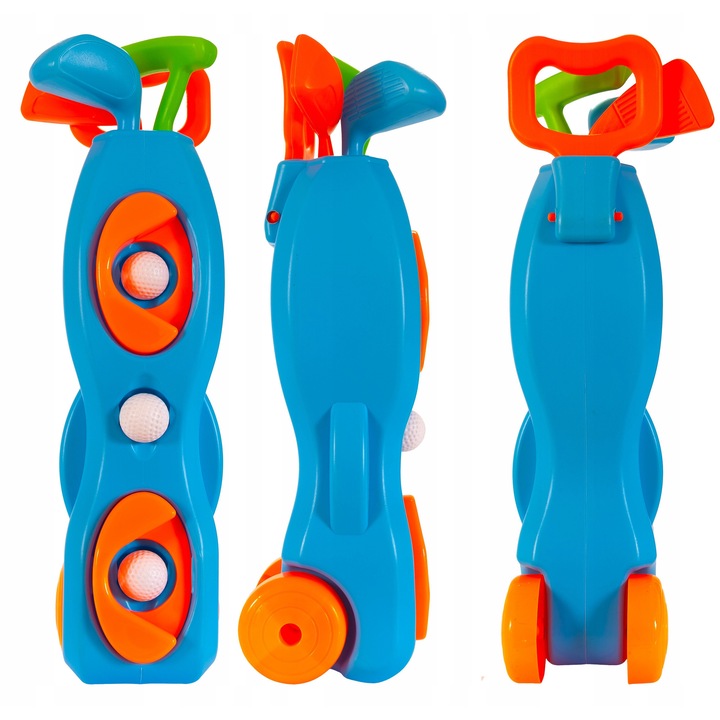 Megadidi gyermek golf szett, kocsi, 3 labda, 3 ütő, 2 lyuk, többszínű, 50x13cm