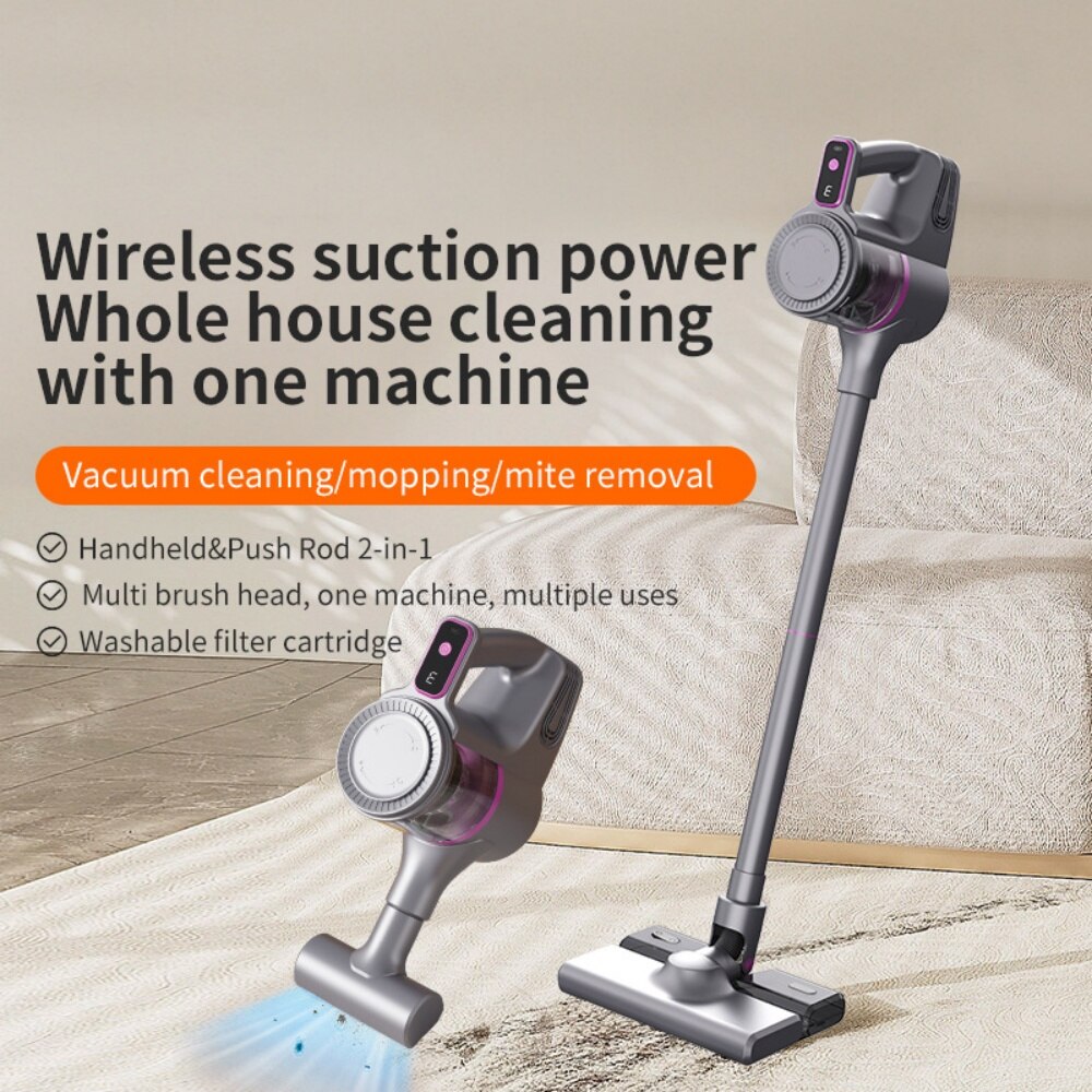 Aspirator portabil fara fir, pentru curatare umeda si uscata, cu functie de aspirare si stergere, ecran LCD cu trei niveluri de putere, 15.000 Pa (Hz), 2.000 mAh, 100 W, gri