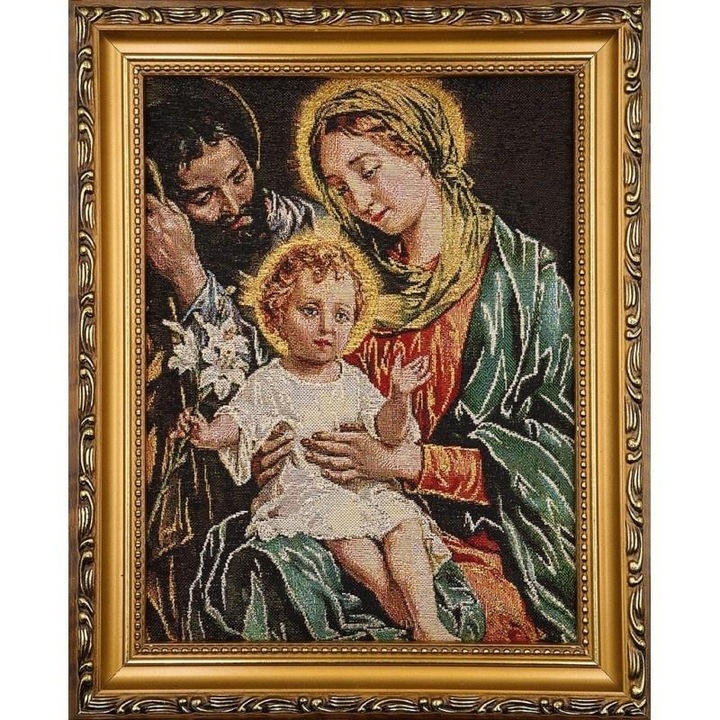 Hímzett kép Szent Család Art Sacrum 22x27,5cm arany keret