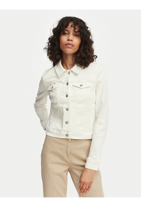 Jacheta din denim, Vero Moda, crem, croiala regulara, maneci lungi, bumbac, XS INTL