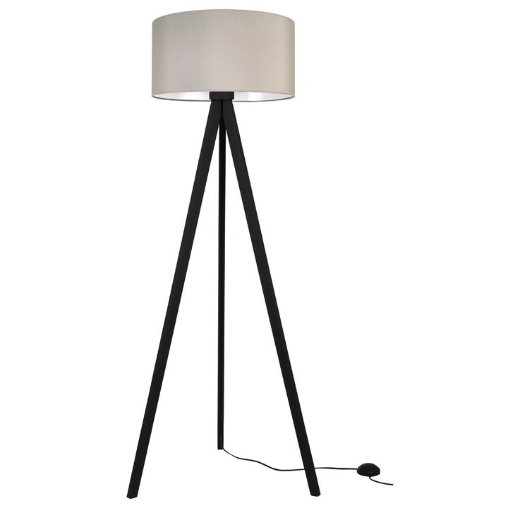Lampadar, Gaja, trepied negru, abajur cilindric casmir 44 cm, 1 x E27