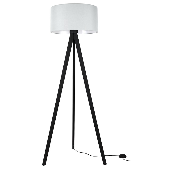 Lampadar, Gaja, trepied din lemn negru, abajur cilindric gri deschis, diametru 44 cm, E27