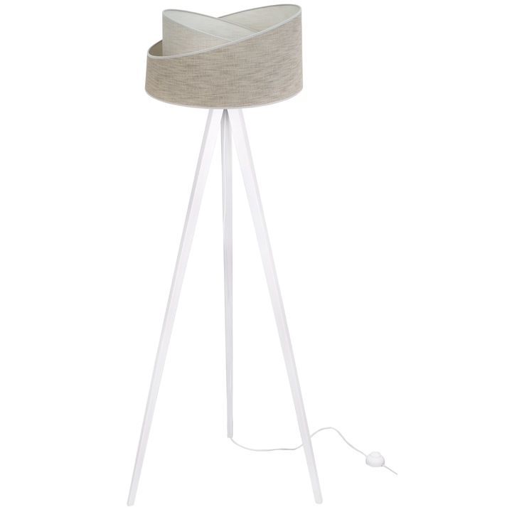Lampadar, colectia LEN, model L05-L02, trepied alb, abajur din in bej, 45 centimetri, dulie E27