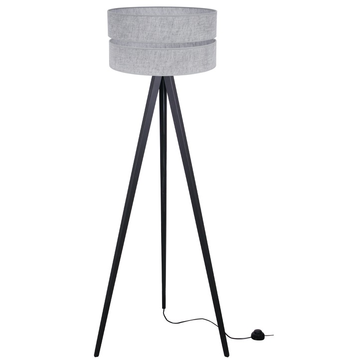 Lampa trepied neagra cu abajur din in Duo gri, L04, 40 cm, E27