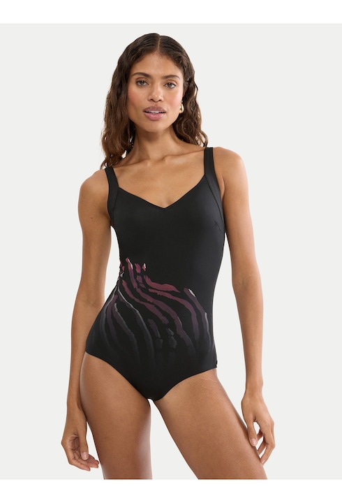 Costum de baie dama, Triumph, imprimeu zebra, negru/maro, material sintetic, fara inchidere