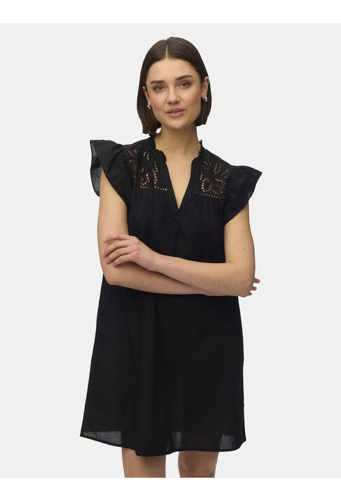 Rochie de cocktail Dama, Vero Moda, neagra, bumbac organic, casual, supradimensionata, Negru