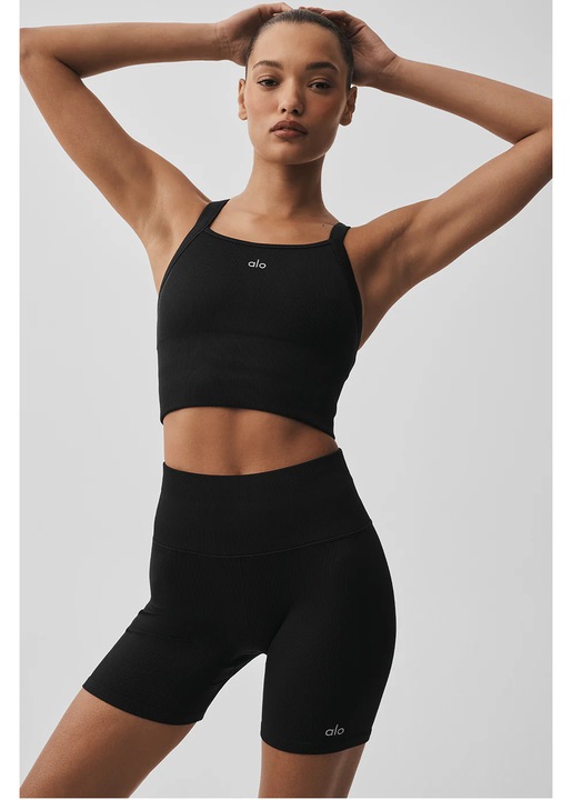 Bustiera fitness dama Alo Yoga, Negru, Negru