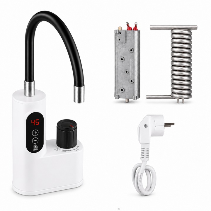 Robinet Electric, Instant, Baterie Electrica Chiuveta MODVIA, Apa Calda, Putere 3400W, Afisaj Digital LED, Temperatura Reglabila 30-50°C, Control Tactil, Teava Flexibila, Protectie IPX4, Presiune 0.04-0.6MPa, Rezistenta Compacta, Design Modern, Rotire 36