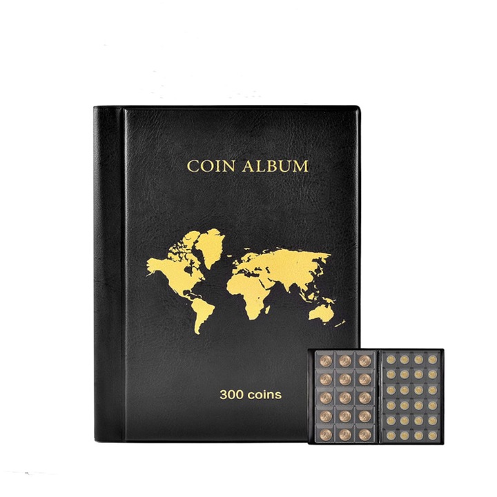 Album de colectie pentru monede, 300 de buzunare, suport pentru monede, 4, 5x4, 5 cm/3, 1x3, 1 cm, spatiu de depozitare pentru monede, jetoane, insigne