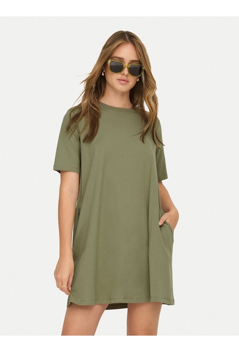 Rochie casual, Only, verde, bumbac organic, scurta, supradimensionata, S INTL